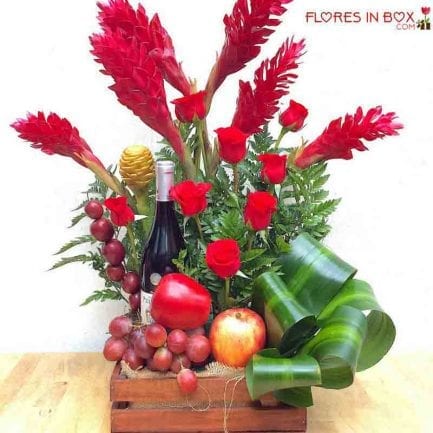 Arreglos florales, Frutas y vino